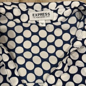 Express Navy and White Polka Dot Blouse